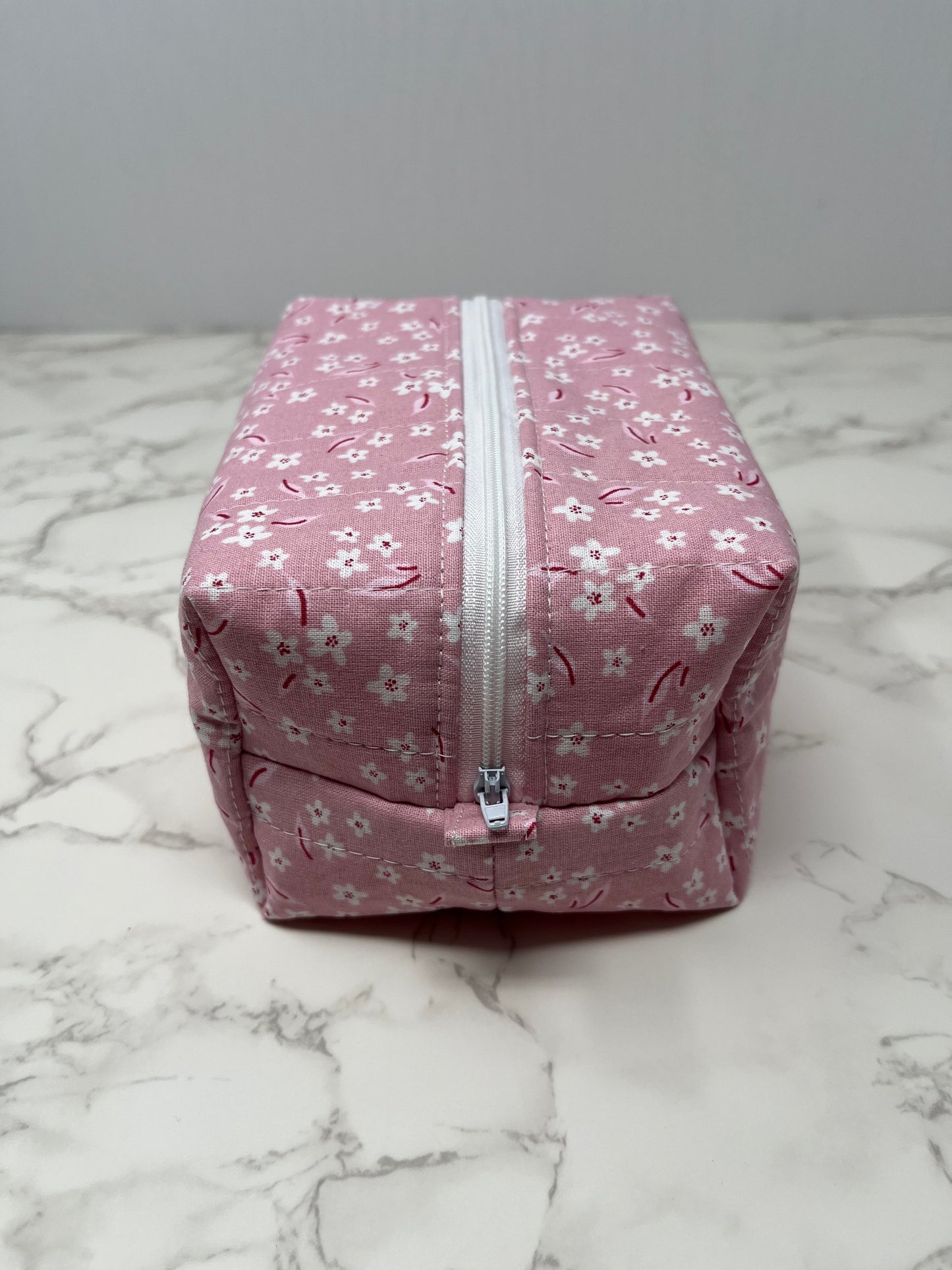Pink and White Floral Boxy Zipper Pouch