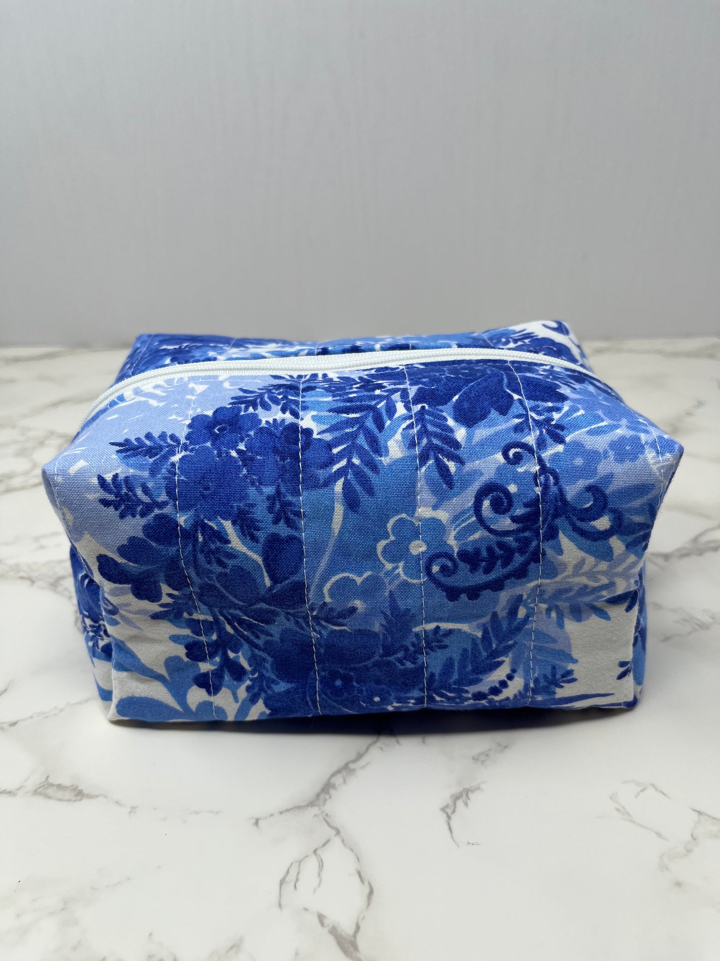 Floral Blue Boxy Zipper Pouch