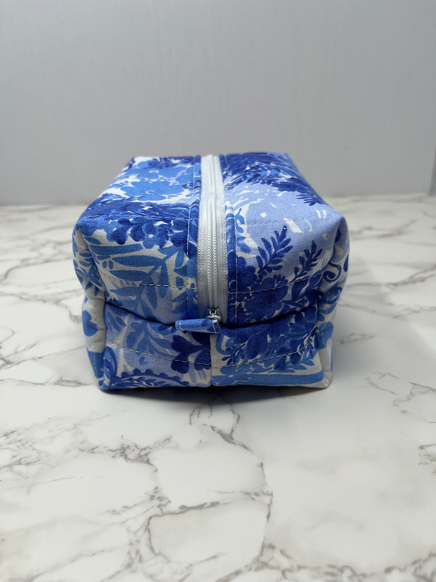 Floral Blue Boxy Zipper Pouch