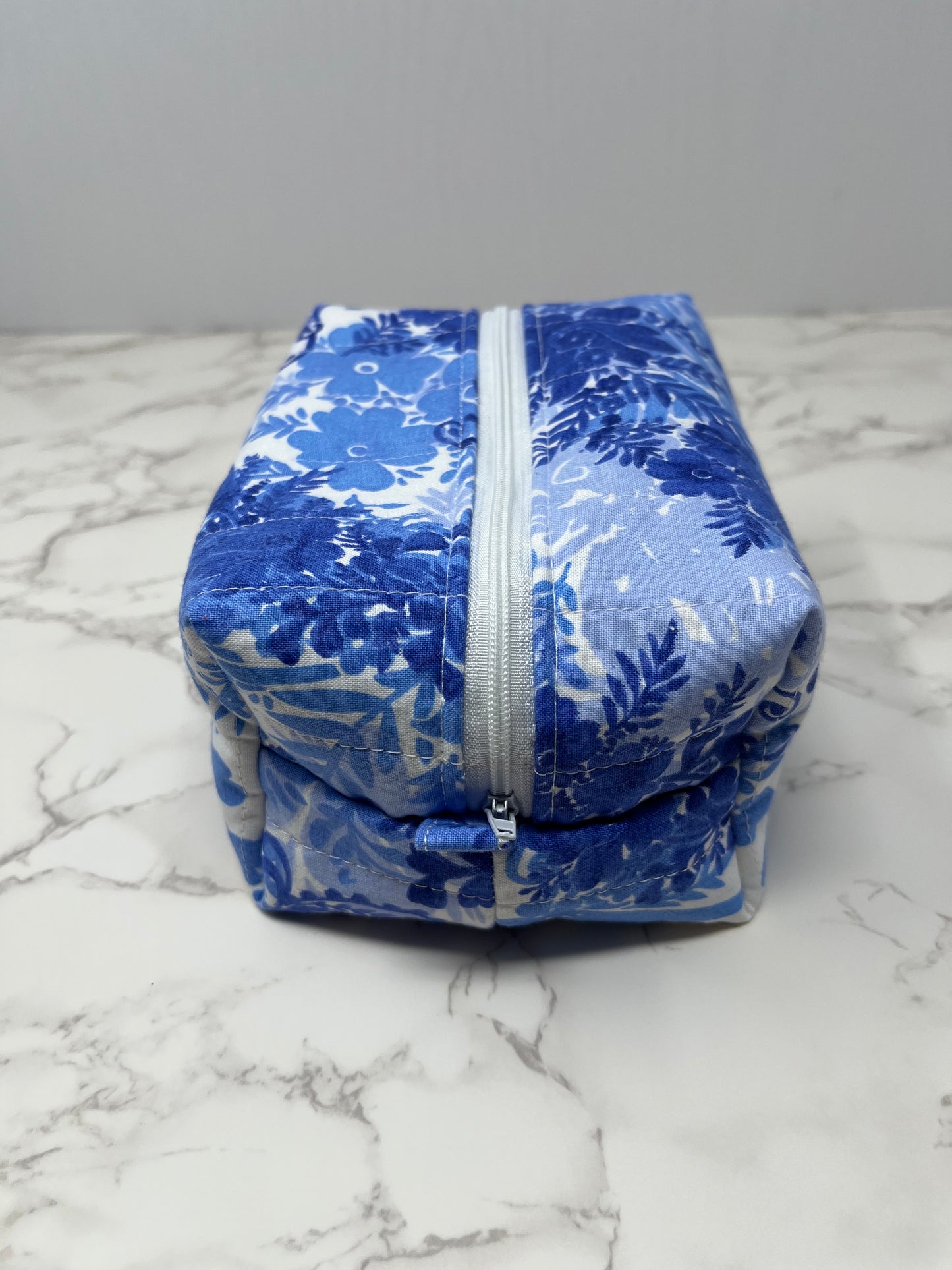 Floral Blue Boxy Zipper Pouch