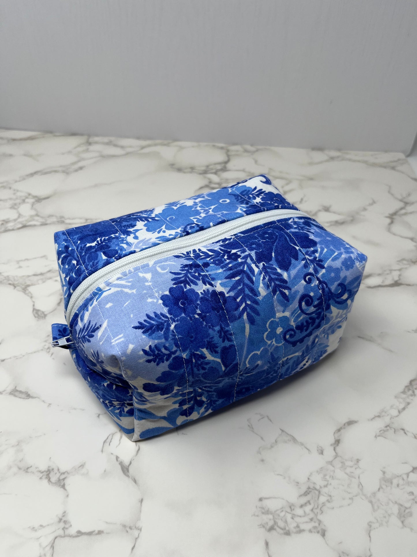 Floral Blue Boxy Zipper Pouch