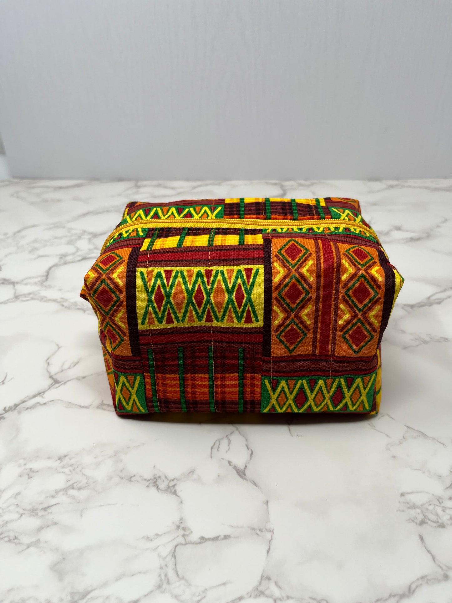 African Print Boxy Zipper Pouch - Diamond Kente