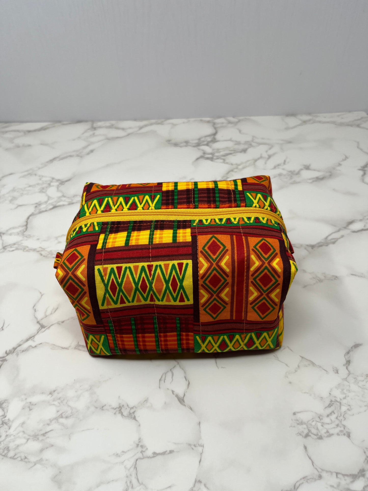 African Print Boxy Zipper Pouch - Diamond Kente