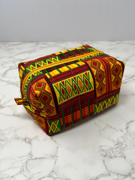 African Print Boxy Zipper Pouch - Diamond Kente