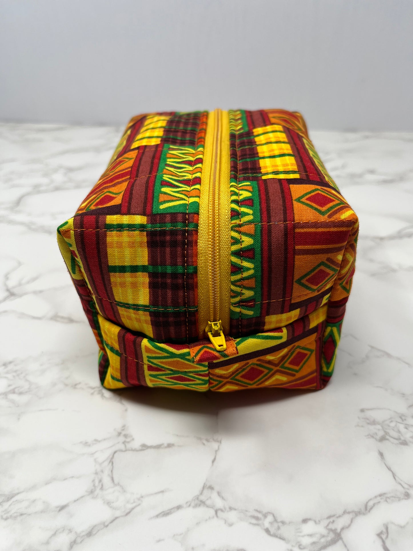 African Print Boxy Zipper Pouch - Diamond Kente