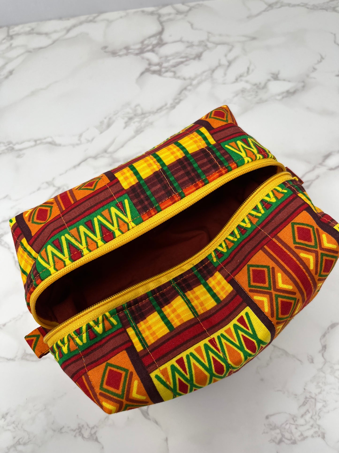 African Print Boxy Zipper Pouch - Diamond Kente