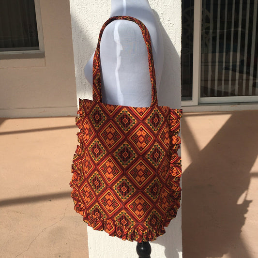 Handmade African Print Tote Bag - Tribal Diamonds