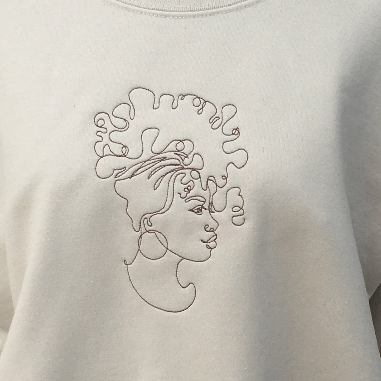 Black Woman Line Art Embroidered Crew Neck Sweatshirt