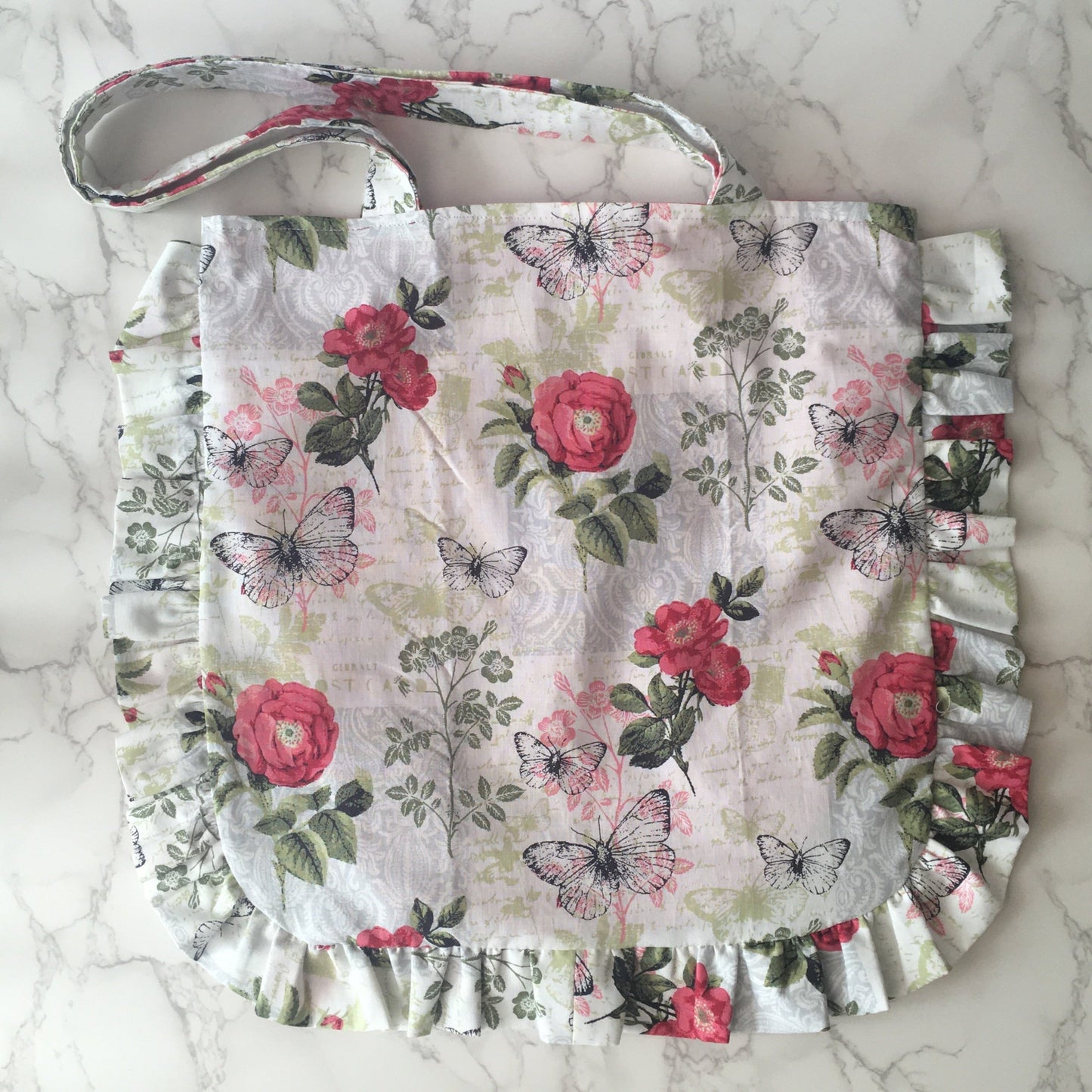 Butterflies and Roses Ruffle Tote Bag