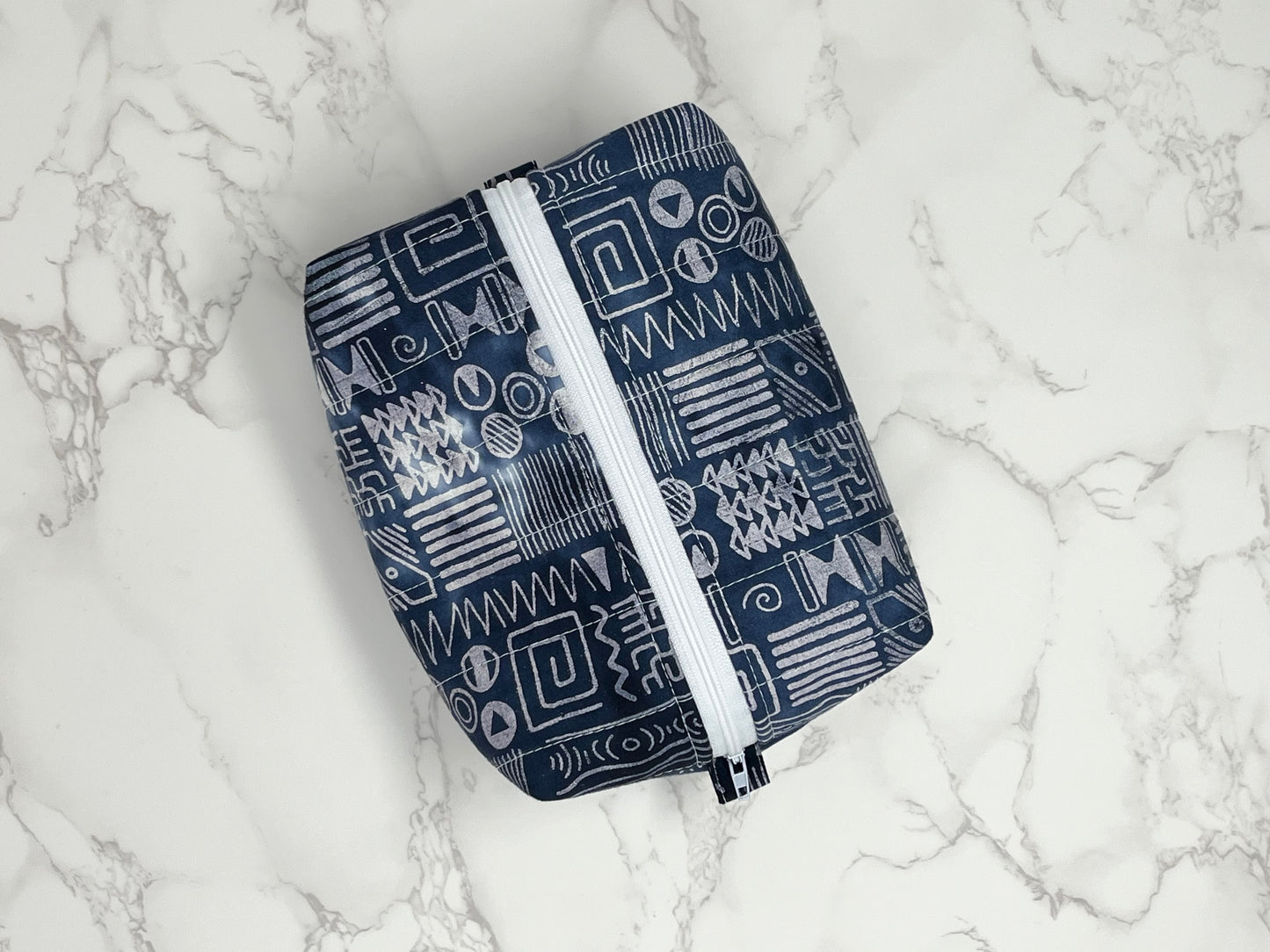 Navy Batik Boxy Zipper Pouch
