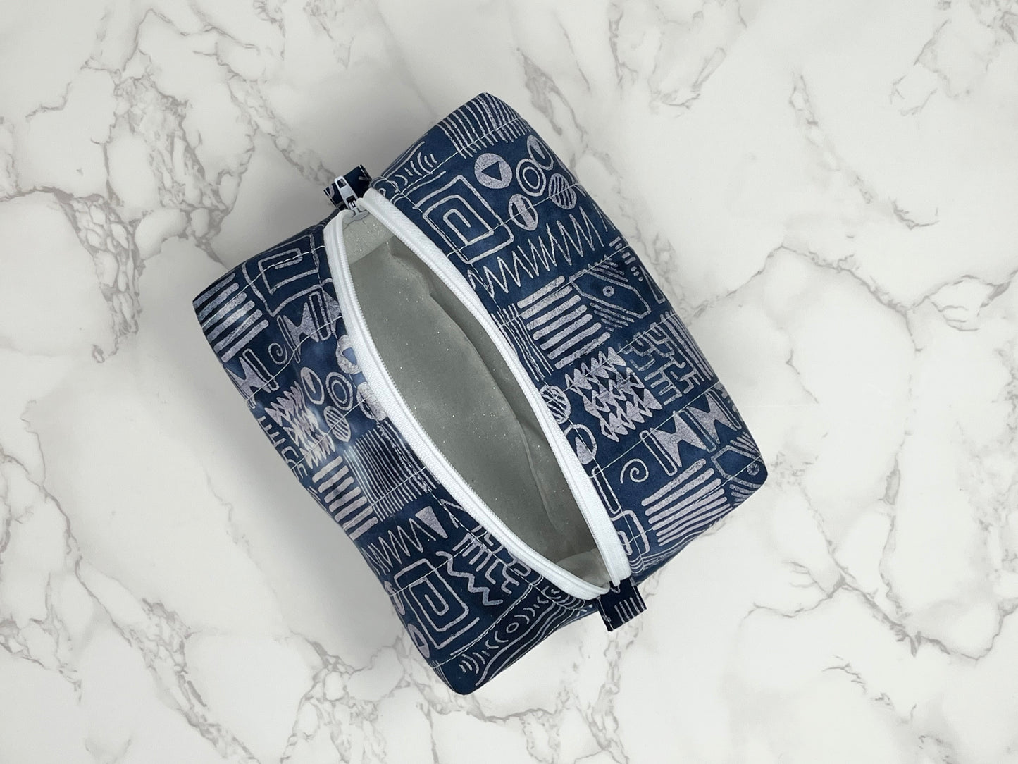 Navy Batik Boxy Zipper Pouch