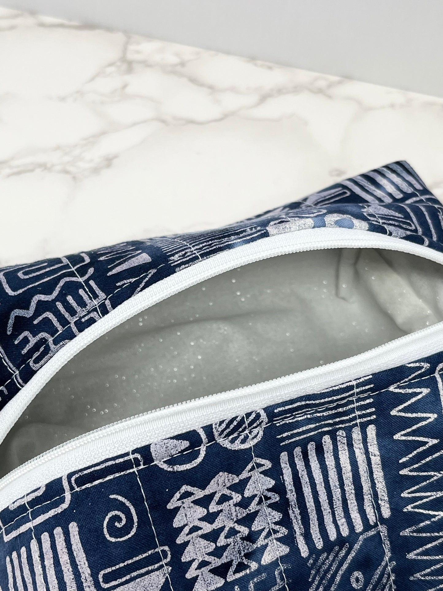 Navy Batik Boxy Zipper Pouch