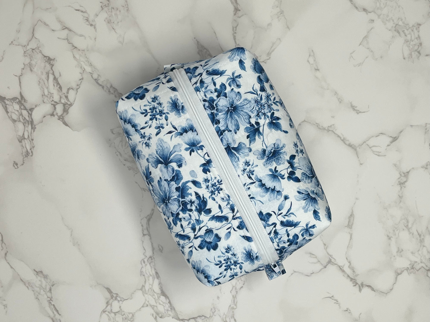 Blue Vintage Floral Boxy Zipper Pouch