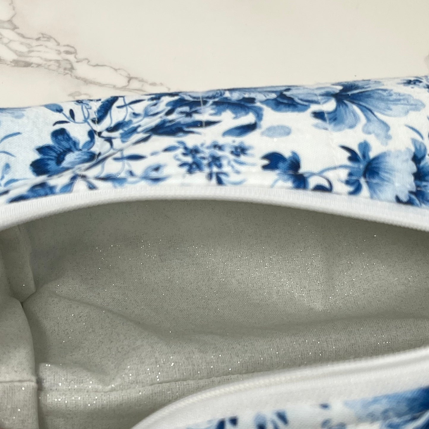 Blue Vintage Floral Boxy Zipper Pouch