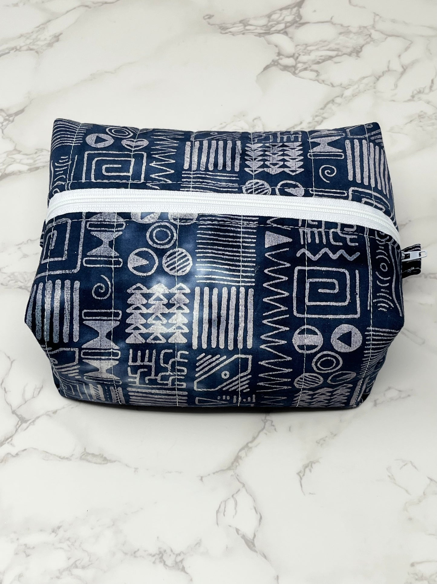 Navy Batik Boxy Zipper Pouch