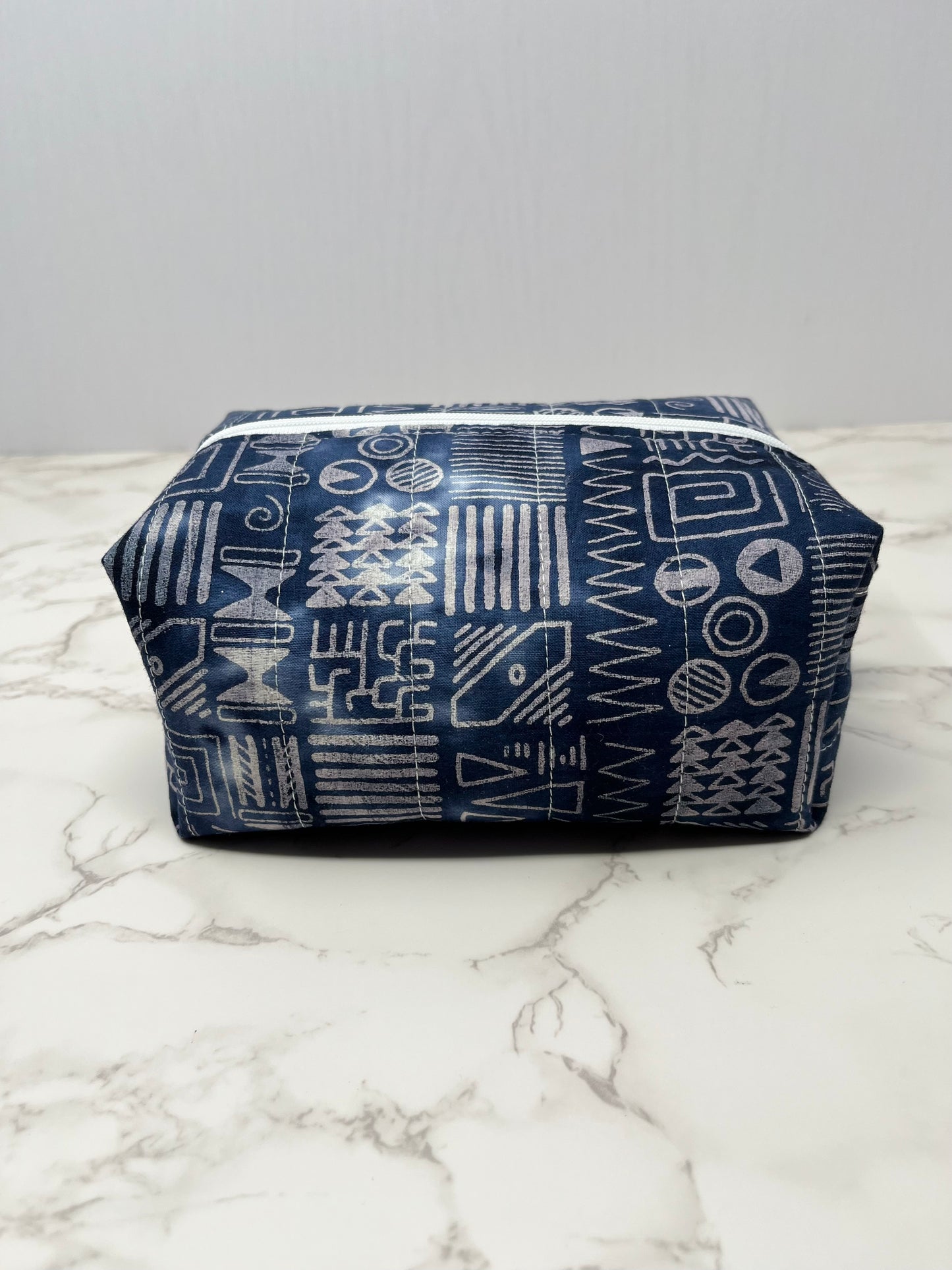 Navy Batik Boxy Zipper Pouch