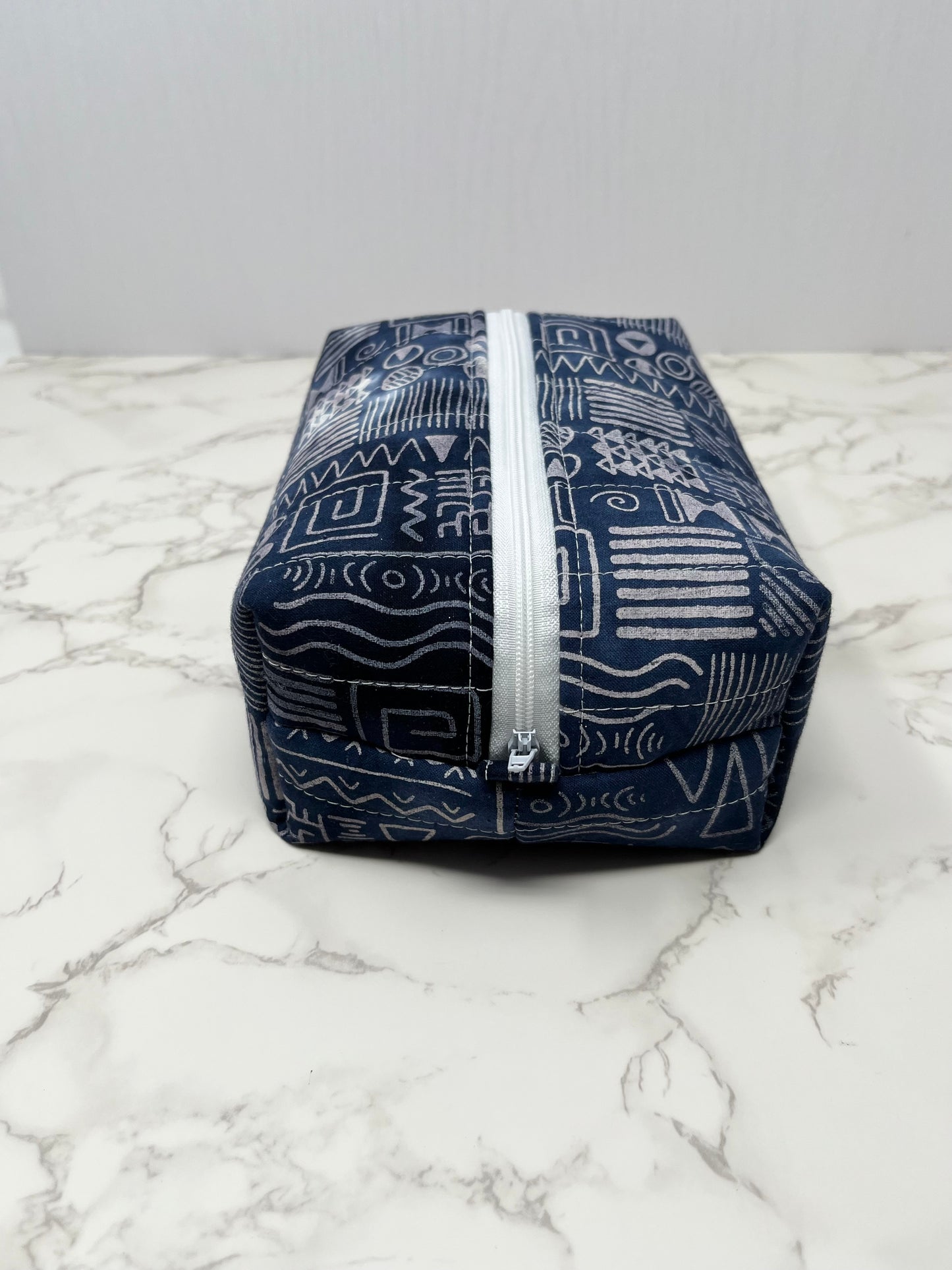 Navy Batik Boxy Zipper Pouch