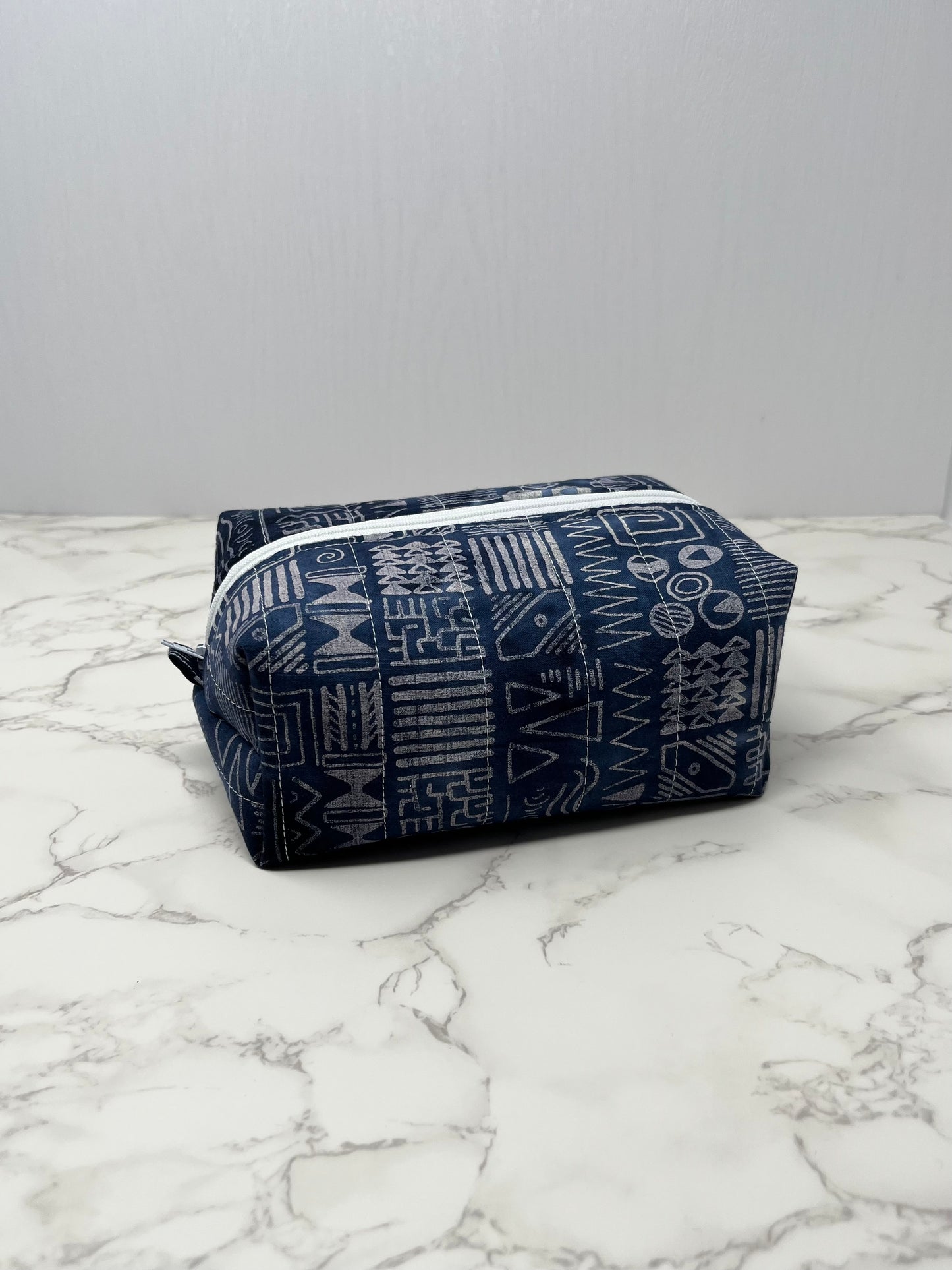 Navy Batik Boxy Zipper Pouch