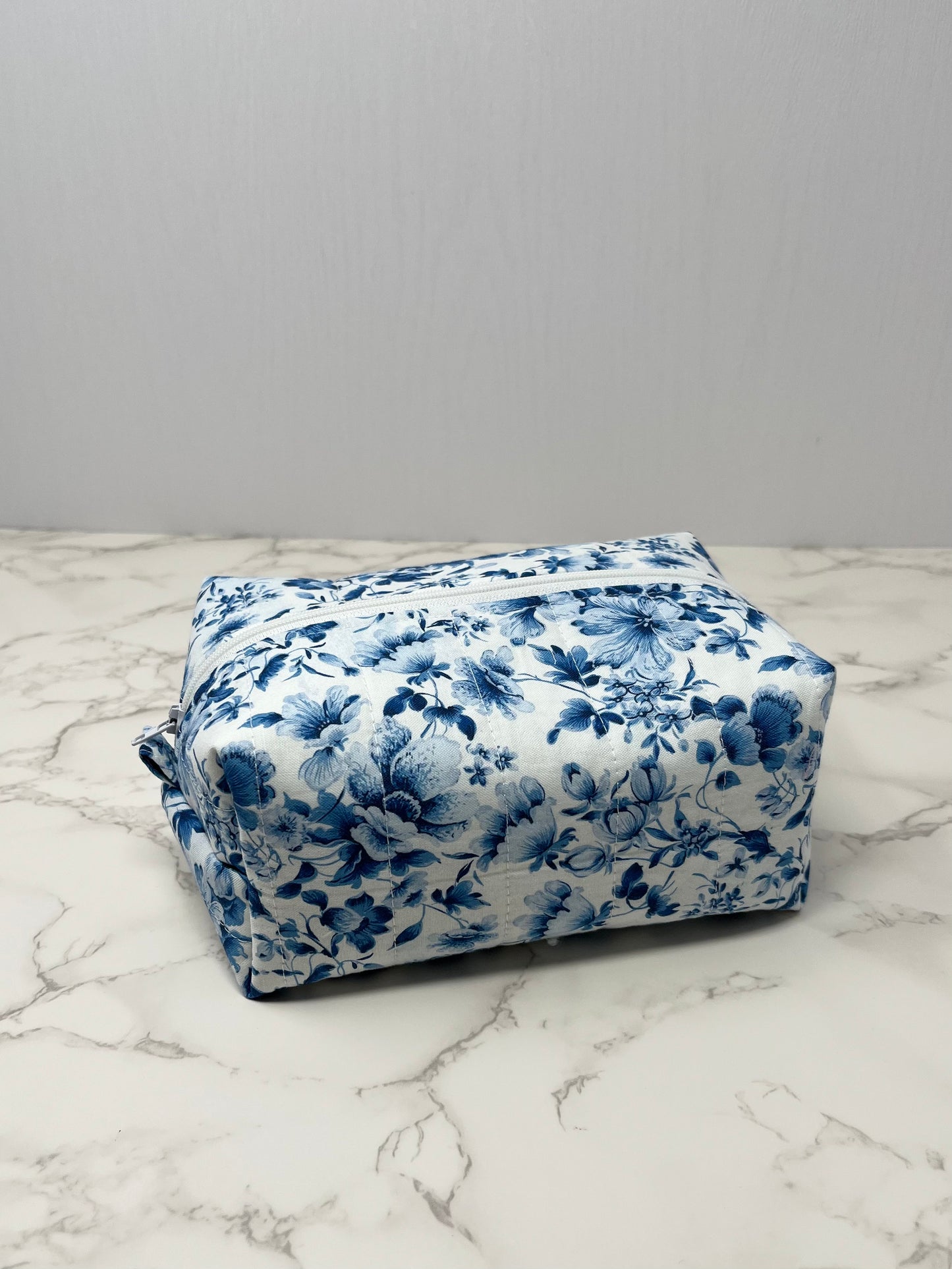 Blue Vintage Floral Boxy Zipper Pouch