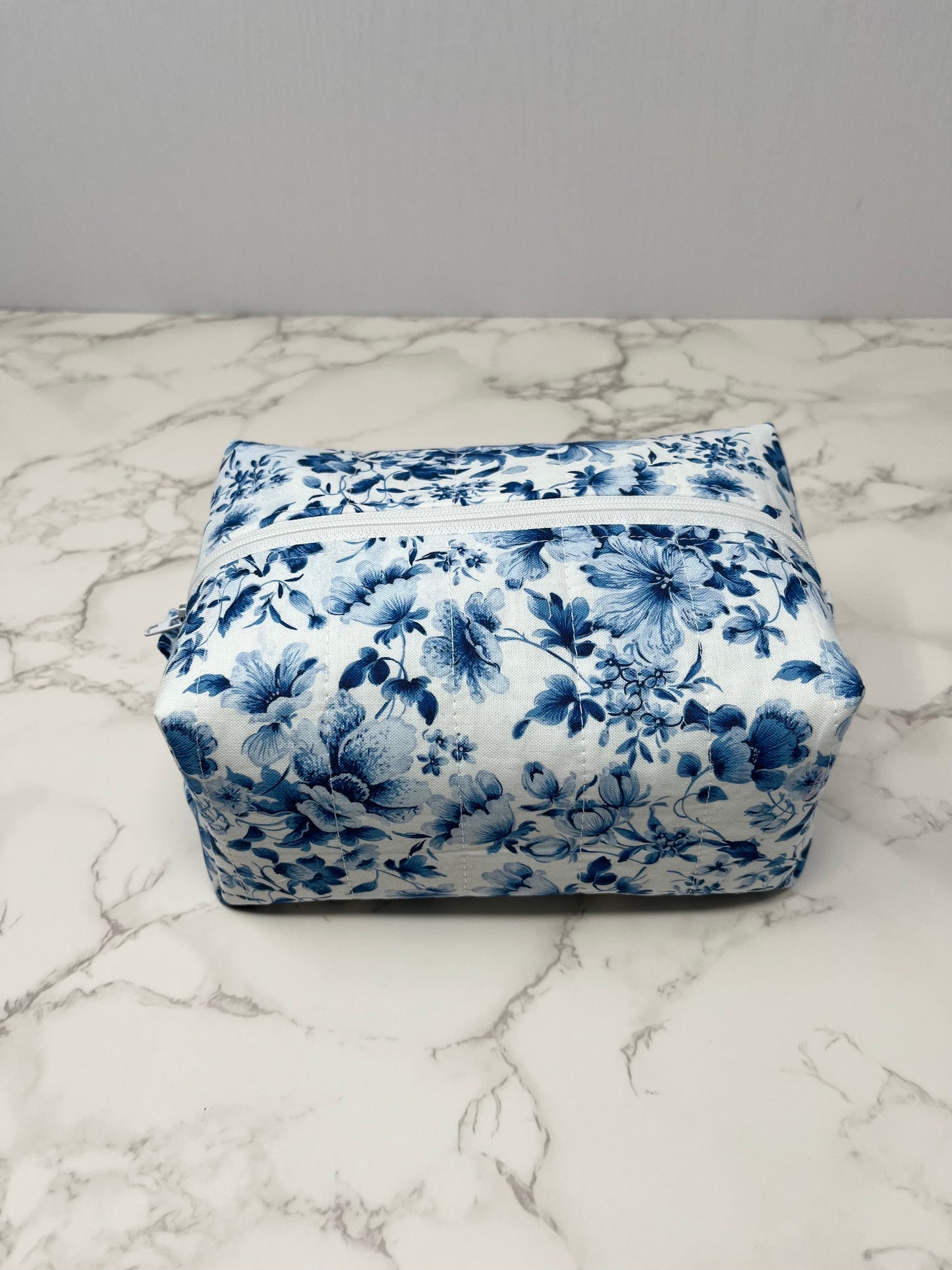 Blue Vintage Floral Boxy Zipper Pouch