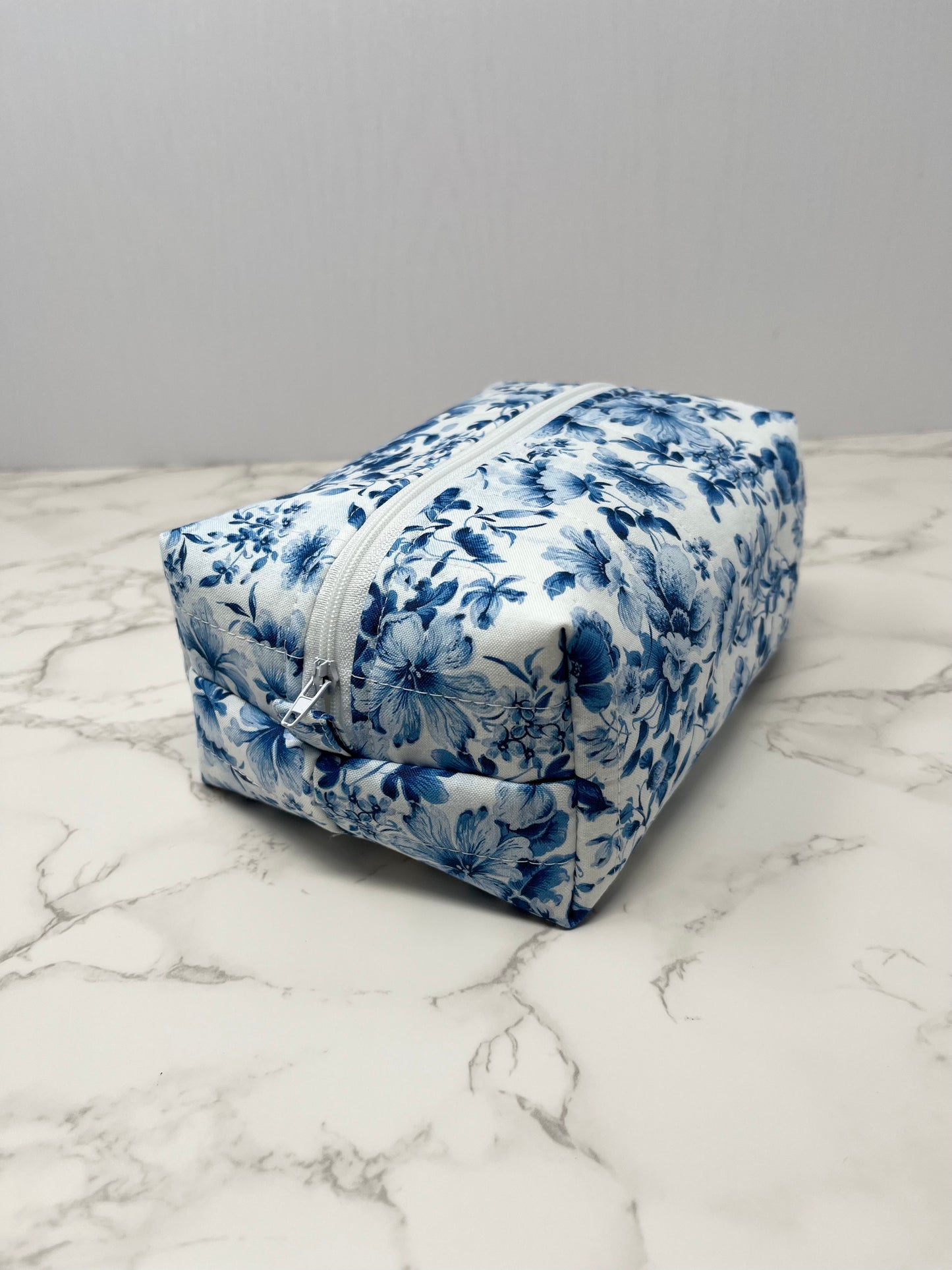Blue Vintage Floral Boxy Zipper Pouch