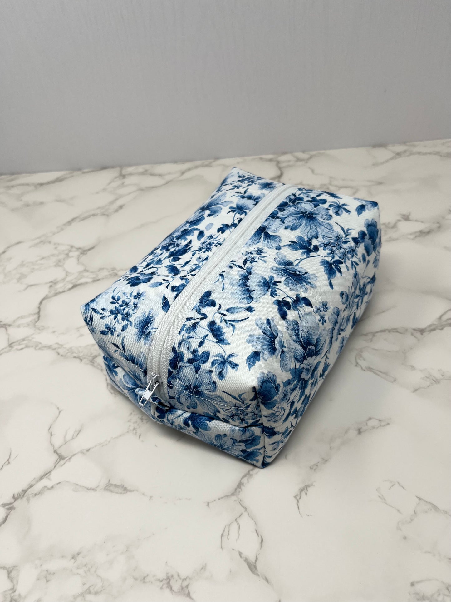 Blue Vintage Floral Boxy Zipper Pouch