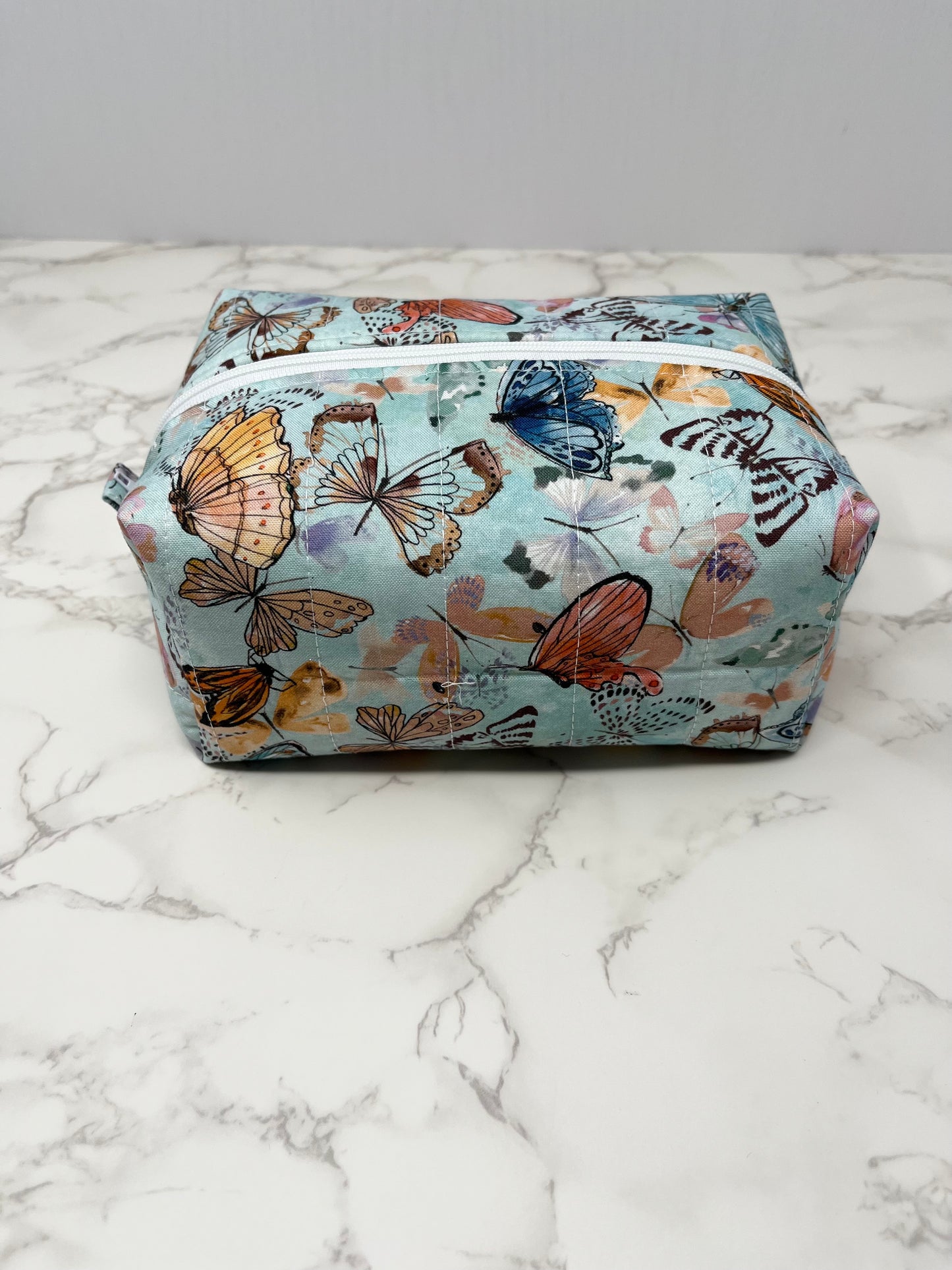 Blue Butterfly Boxy Zipper Pouch