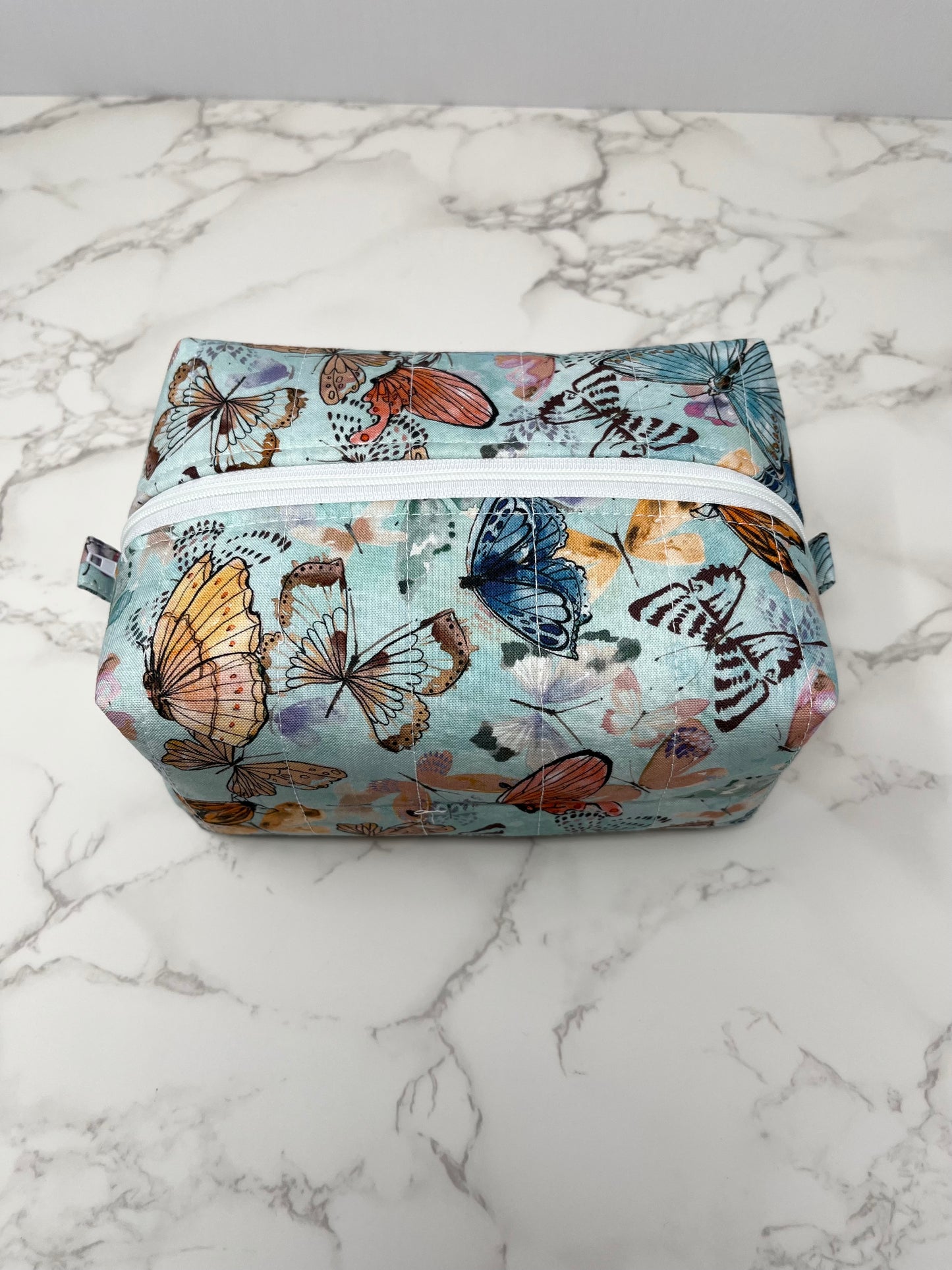 Blue Butterfly Boxy Zipper Pouch