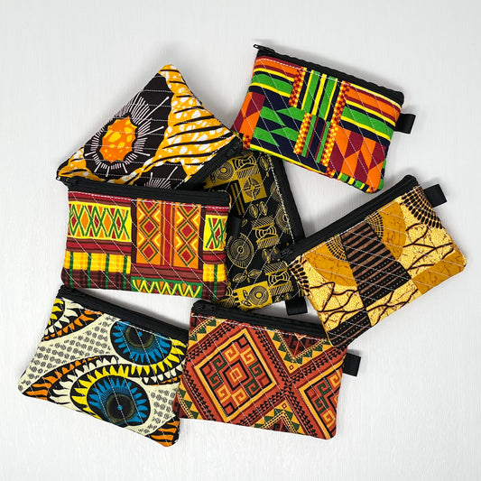 Mini Quilted Zipper Pouch / Keychain Wallet - African Prints