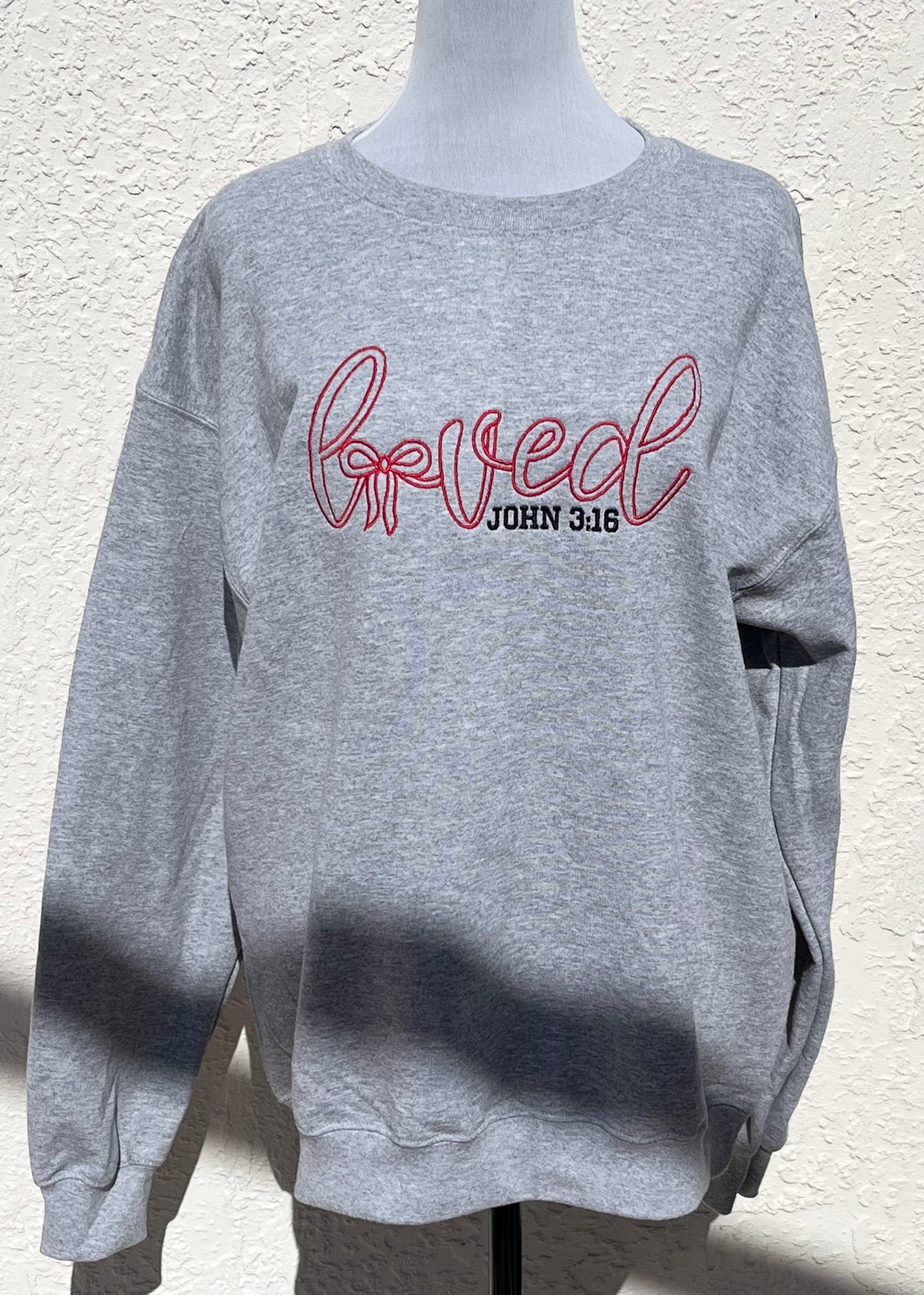 Loved, John 3:16 Embroidered Crew Neck Sweatshirt